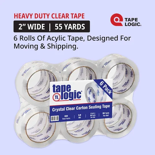 Miniatura 2 de TAPE LOGIC Cinta de embalaje acrílica de 2 pulgadas x 55 yardas de 2.6 mil, transparente (paquete de 6) rollos de cinta de embalaje resistente