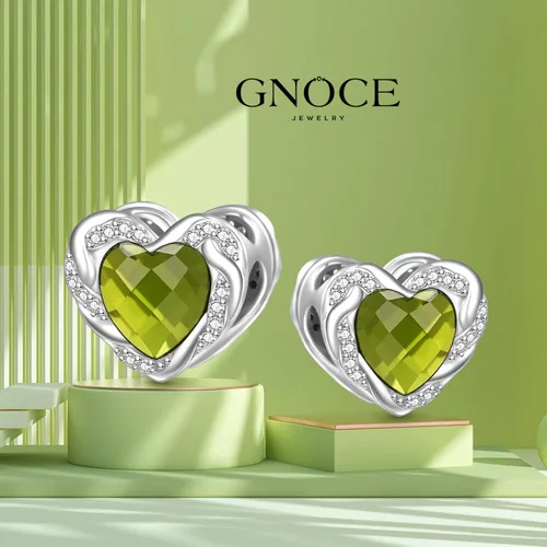 Miniatura 3 de GNOCE Dijes de piedra natal en forma de corazón para pulsera de plata de ley 925 para cumpleaños, día de la madre, regalo para mujer