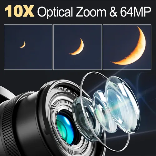Miniatura 3 de Cámaras digitales de 64 MP para fotografía, cámara de video óptica 10X, cámara de vlogging con zoom digital 4X para YouTube con flash, salida WiFi