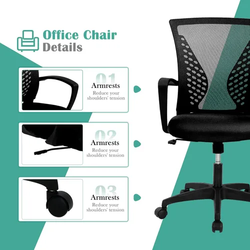 Miniatura 4 de Silla de oficina en casa, silla de escritorio ergonómica, respaldo medio, silla de computadora de PC con soporte lumbar y reposabrazos, silla