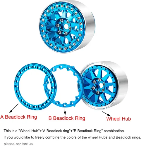 Miniatura 3 de Juego de 4 unidades de 2.2 pulgadas Beadlock llantas de rueda de metal para Axial Wraith SCX10 90048 RR10 TRX4 D90 RC Crawler Car (azul)