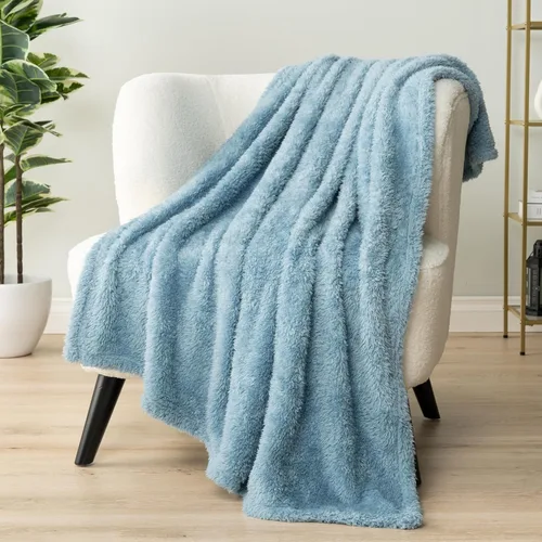 Miniatura 20 de PAVILIA - Manta de sherpa para sofá, gris esponjosa y cálida, manta de felpa suave para cama, acogedora, súper suave y ligera, manta decorativa