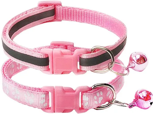 Miniatura 4 de CHBORCHICEN Paquete de 2 collares de gato con campana y huella reflectante con hebilla ajustable de poliéster para gato, collar o cinturones