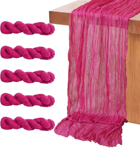 Miniatura 8 de MODFUNS Camino de mesa de gasa de color rosa intenso, camino de mesa de lino y algodón de 10 pies, color fucsia, para mesas de comedor, ropa