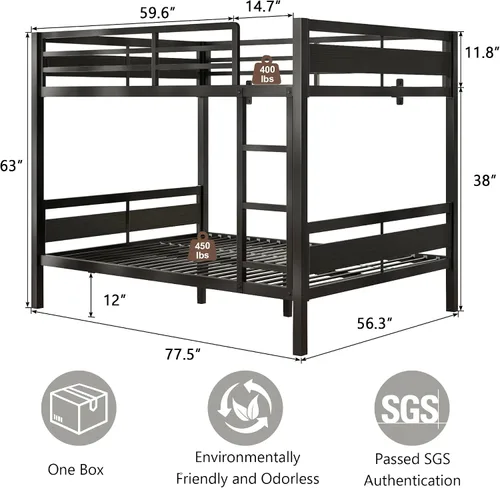 Miniatura 2 de Einhomn Litera matrimonial sobre matrimonial, cama de metal resistente con escalera y barandilla de longitud completa, espacio de almacenamiento