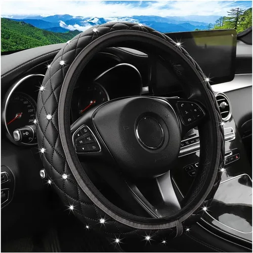 Miniatura 7 de Funda de volante de coche brillante, protector de volante elástico de cuero antideslizante, accesorios de decoración de vehículo con diamantes