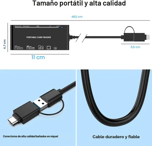 Miniatura 7 de Lector de tarjetas múltiples USB C USB3.0 para tarjetas SD, CF, Micro SD, XD, MS - Adaptador Hub 7 en 1 para Windows, Mac, Linux, Android