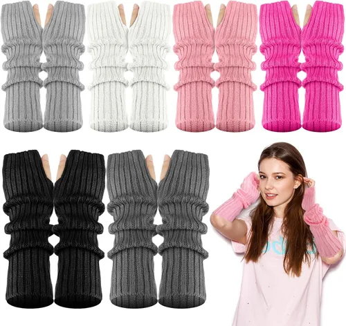 Berlune 6 pares de mangas de brazo kawaii para mujer y niñas, calentadores de brazos de estilo japonés Y2K para disfraz escolar, 6 colores