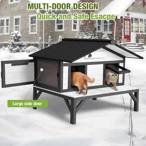 Miniatura 5 de Casa climatizada para gatos al aire libre, resistente a la intemperie, refugio grande para gatos con forro 100% aislado para múltiples gatos, casas