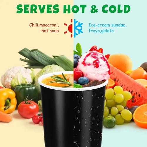 Miniatura 6 de Irenare 100 vasos de papel para helado de 12 onzas con tapas, cuencos desechables para postres, recipientes de sopa caliente, recipientes de papel