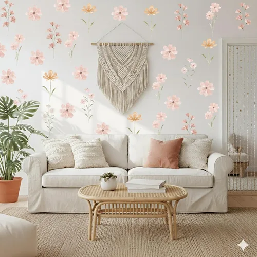 Miniatura 8 de 48 PCS Calcomanías de Flores Bohemias Calcomanías de Pared de Margaritas para Habitaciones de Niñas, Salas de Juegos y Guarderías Impresión de Doble
