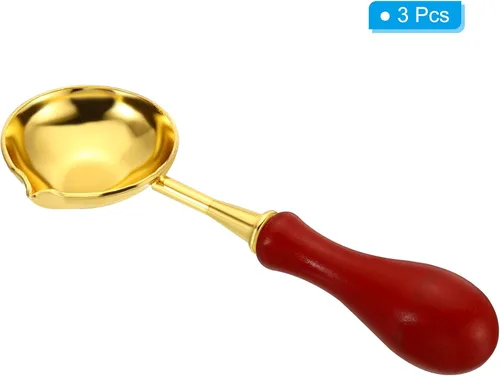 Miniatura 3 de PATIKIL Cuchara de sellado de cera de 4 pulgadas, cuchara de fusión de sellado de cera de latón, mango de madera vintage para sello de cera, sobre