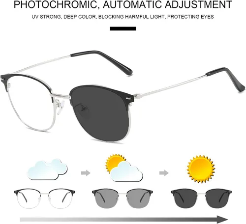 Miniatura 6 de YIMI Gafas de sol fotocromáticas con bloqueo de luz azul para mujeres y hombres, marco redondo de ojo de gato, filtro UV, gafas