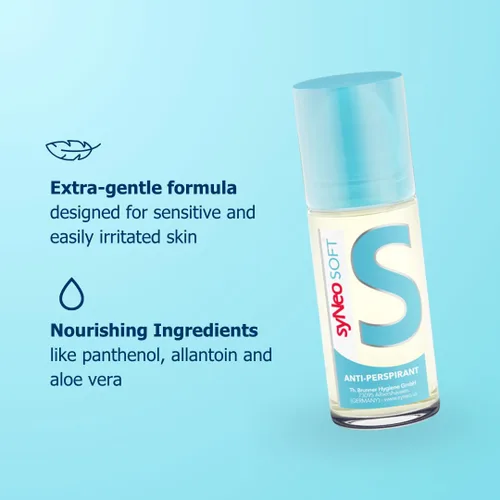 Miniatura 4 de syNeo Soft Antitranspirante Roll-On sin alcohol, certificado Halal, desodorante antisudor para hombres y mujeres contra la sudoración intensa