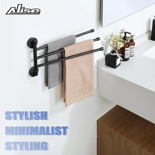 Miniatura 3 de Alise Toallero giratorio, barra de toalla plegable de 3 brazos para baño, estantes de secado de montaje en pared para lavandería, soporte de toalla