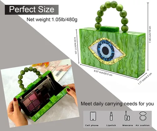Miniatura 4 de Evil Eye Clutch Purse Acrylic Clutch Marble Evening Handbag for Women with Pearl Handle