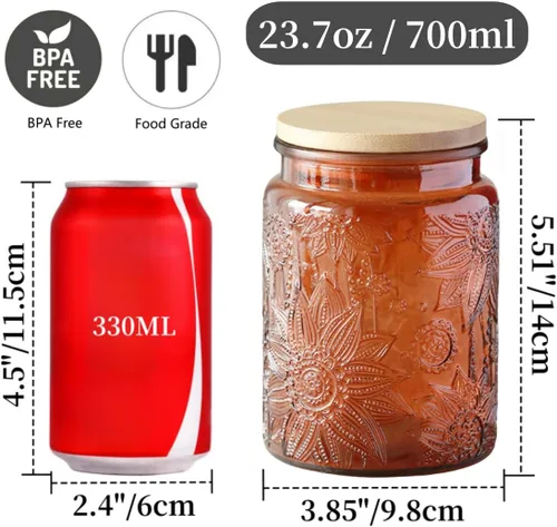 Miniatura 2 de ANSQU Tarro de vidrio vintage para almacenamiento en encimera de cocina, tarros de dulces con tapas, recipiente de café para café molido, tarro