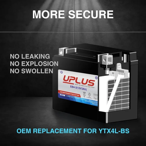 Miniatura 8 de UPLUS YTX4L-BS - Batería de motocicleta, EB4-3 12 V, 3 Ah, SLA, sin mantenimiento, scooter, ATV AGM, repuesto para YT4L-BS, AGM12-4, LTX4L-BS
