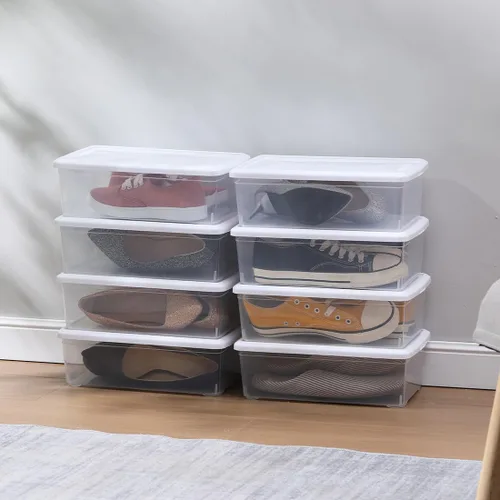 Miniatura 6 de 8 cajas de plástico para zapatos, contenedores de almacenamiento apilables transparentes con tapas, cajas de almacenamiento rectangulares Blanco