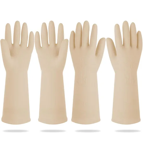 Miniatura 13 de DABOGOSA Mamison 2 pares de guantes de goma impermeables reutilizables para limpieza de lavavajillas para el hogar, guantes de cocina