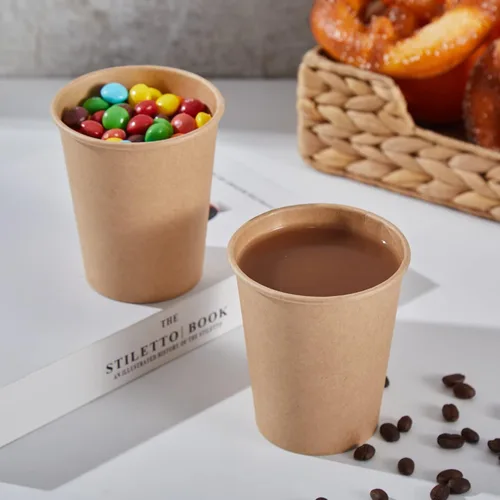 Miniatura 7 de SIUQ Paquete de 400 vasos de papel Kraft de 8 onzas, vasos de café de papel desechables sin blanquear, tazas gruesas para bebidas calientes/frías