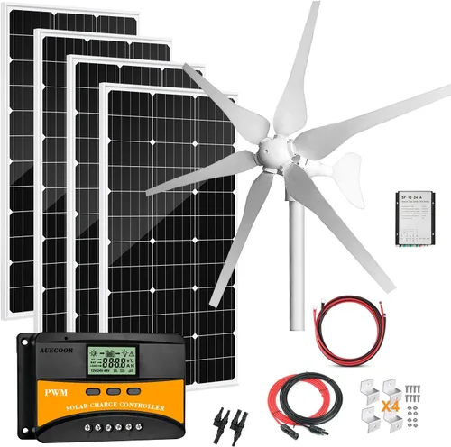 Miniatura 11 de Sistema de energía solar eólica de 600 vatios (kit de sistema híbrido): 1 generador de viento de 12 V/24 V 400 W + 2 paneles solares policristalinos