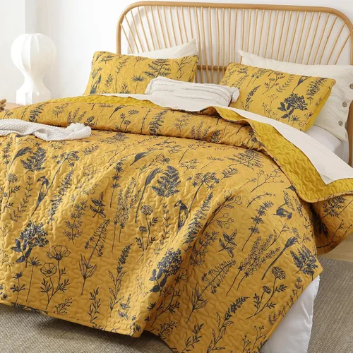 Miniatura 14 de JANZAA Juego de colcha tamaño Queen de 3 piezas con patrón floral, de microfibra ligera, ropa de cama reversible, 1 colcha y 2 fundas de almohada
