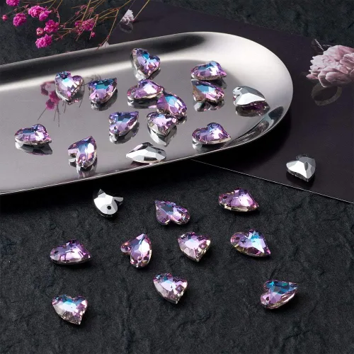 Miniatura 7 de Cuentas de cristal facetado de diamantes de imitación, Vidrio Plata Diamante de imitación, cristal Colorido#Corazón irregular