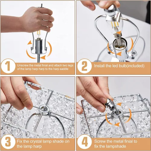 Miniatura 5 de Luvkczc Lámpara de Mesa de Cristal con Control Táctil Juego de 2, Lámpara de Mesa de Noche USB con Puertos USB C+A, Lámpara Regulable con Pantalla