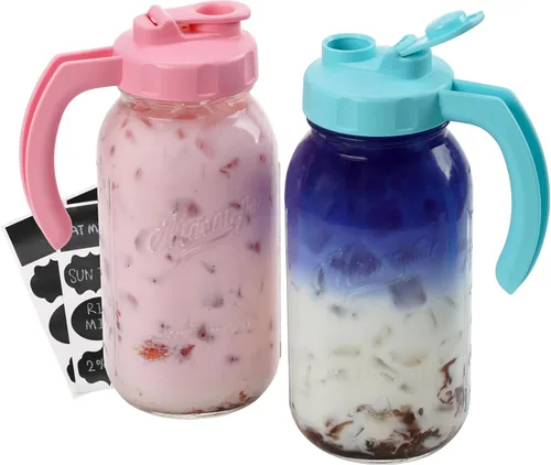 Miniatura 14 de SOLIGT Jarra Mason de Vidrio con Tapa, Boca Ancha con Tapa Abatible y Pico Vertedor, Tapa a Prueba de Fugas con Asa, 64 oz