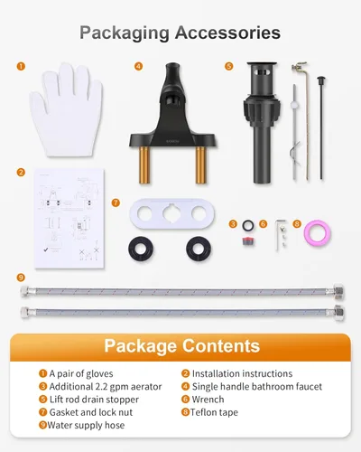 Miniatura 7 de WOWOW Grifo de Baño Negro de Una Manija Centerset de 4 Pulgadas Grifos de Baño con Conjunto de Desagüe con Varilla de Elevación Grifo de Lavabo