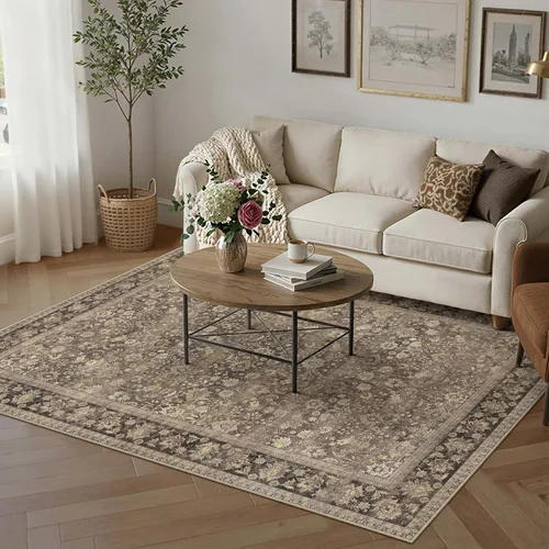Miniatura 97 de HUGEAR 8x10 Alfombras lavables a máquina color marrón para pasillo, alfombra grande de área interior, alfombra de acento floral, alfombra de pelo