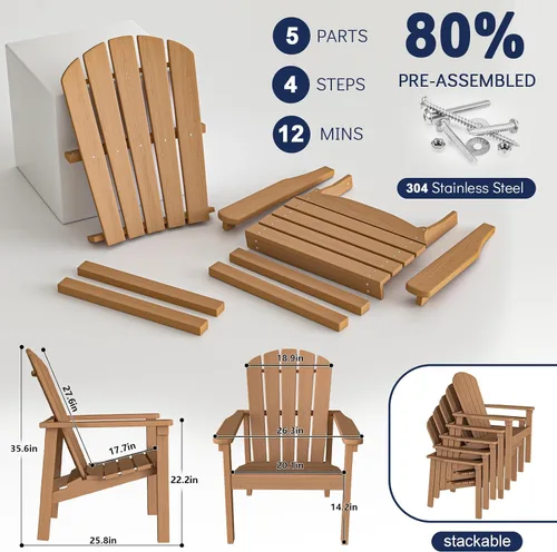 Miniatura 5 de nevilywood Sillas Adirondack compactas apilables, sillas de patio de polietileno de alta densidad de 26.3 pulgadas de ancho, duraderas, diseño que
