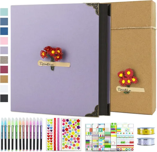 Miniatura 24 de Vienrose Kit de álbum de fotos de bricolaje con bolígrafos, cintas y calcomanías, 60 páginas, tapa dura de 8.5 x 11 pulgadas, 3 anillos, papel negro