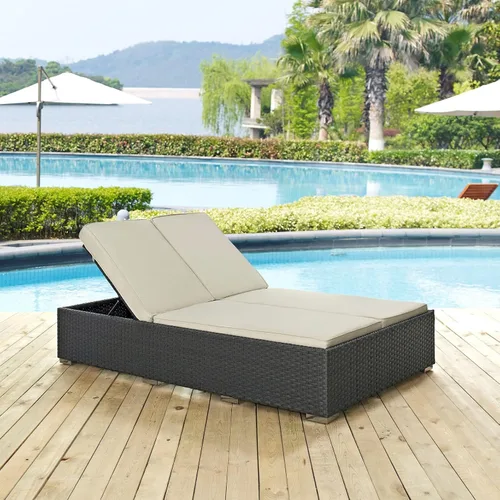 Miniatura 2 de Modway Sojourn - Tumbona doble de mimbre para patio al aire libre, color beige chocolate
