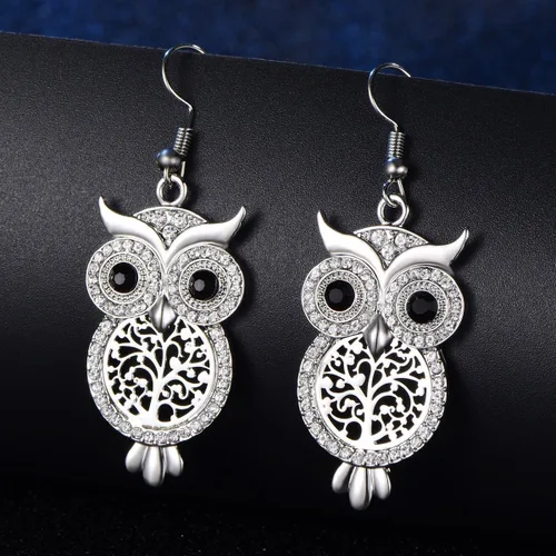 Miniatura 6 de Pendientes de gota con diseño de búho con cristales de circonita cúbica para mujeres y niñas Pendientes colgantes de animales de diamante