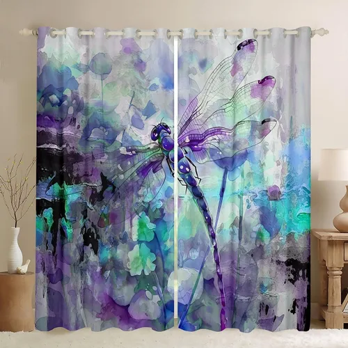 jejeloiu Cortinas de oscurecimiento de libélula (2 paneles, 52 x 84 pulgadas), cortinas abstractas para dormitorio, sala de estar, arte moderno, 30%