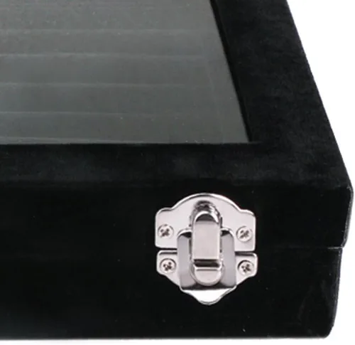 Miniatura 5 de Ivosmart Caja de almacenamiento de 7 ranuras para anillos de cristal de terciopelo, caja de almacenamiento para joyas, soporte organizador