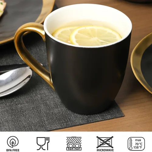 Miniatura 2 de vicrays Juego de tazas de café, 11 onzas, juego de 6, tazas de cerámica para hombres y mujeres, tazas esmaltadas únicas con asa para café, té, Negro