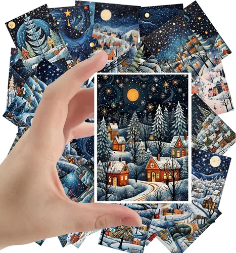 Miniatura 11 de Calcomanías grandes, 24 piezas (2.5 x 3.5 pulgadas cada una) Jolly Festive Santas por The Warm Fireplace Postales de Navidad Vintage Tarjetas