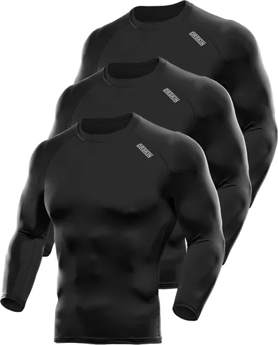 DRSKIN Paquete de 4, 3 o 1 camiseta de compresión para hombre, manga larga, deportiva, capa base, entrenamiento, correr, atletismo, gimnasio