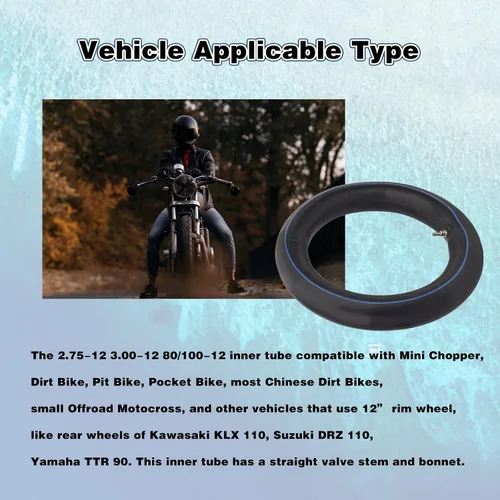 Miniatura 4 de Tubo interior de 2.75/3.00-12 3.00X12 80/100-12 apto para Kawasaki KLX 110, XR CRF 50 CRF70 Suzuki DRZ 110 Yamaha TTR 90 Mini Chopper Pocket Bikes