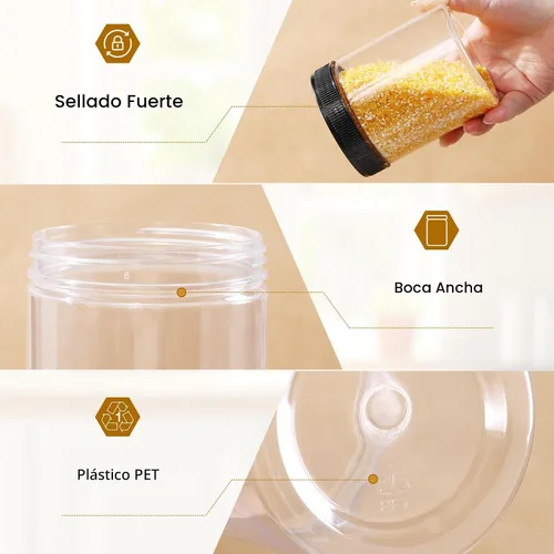Miniatura 3 de Janisfirst Tarros de plástico transparente de 16 onzas con tapas, recipientes herméticos ideales para alimentos secos, mantequilla de maní