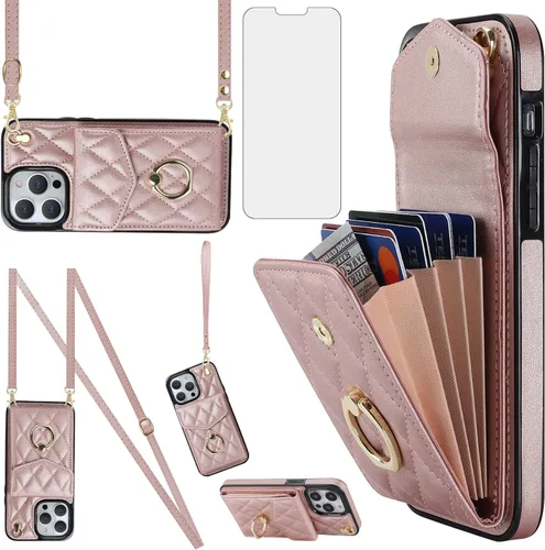 Miniatura 10 de Asuwish Funda de teléfono para iPhone 13 Pro de 6.1 pulgadas, funda tipo cartera con protector de pantalla de vidrio templado y anillo cruzado