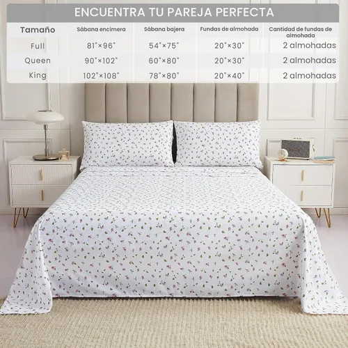 Miniatura 7 de Mooreeke - Juego de sábanas Queen de 4 piezas - Juego de sábanas de microfibra suave y transpirable - Juego de sábanas con estampado de flores rosas