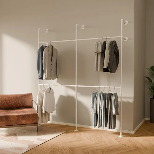 Miniatura 10 de pamo Perchero Industrial de Tubo Montado en la Pared – Sistema de Armario Negro en Acero con Recubrimiento en Polvo – 116.54" de ancho × 87.4