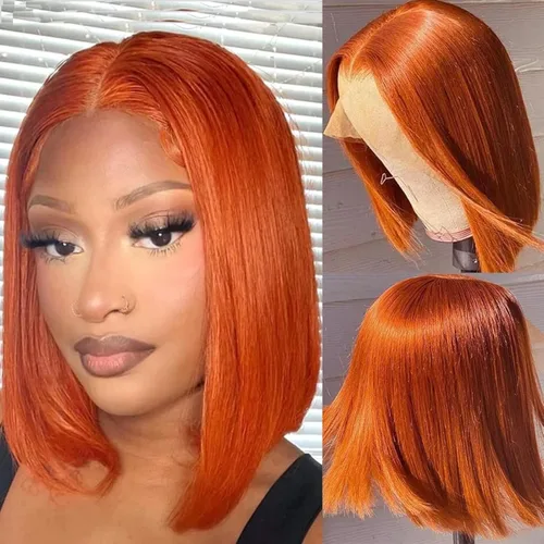 Miniatura 16 de Peluca de cabello humano sin pegamento, predepilada, precortada, recta, corta con encaje frontal para mujer, 4x4, cierre de encaje HD, peluca
