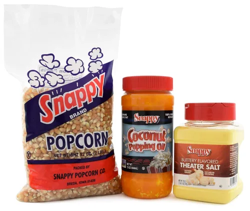 Snappy Granos de palomitas amarillas, 2 libras, aceite de coco de color puro, 15 onzas, sal de palomitas de maíz con sabor a mantequilla, 19 onzas
