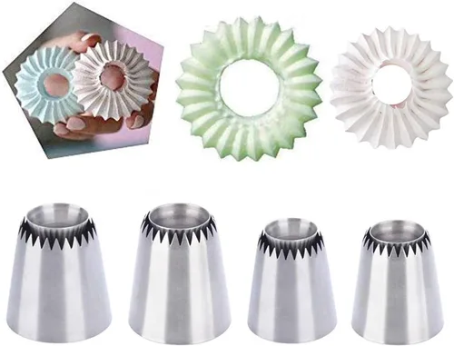 RoseFlower Juego de 4 puntas de tubería grandes – Kit de boquillas grandes de acero inoxidable para pastelería, cupcakes, pasteles, galletas,