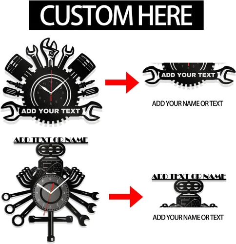 Miniatura 6 de Reloj de pared personalizado para taller de reparación de automóviles – Añade texto con nombre personalizado – Regalo para reparador, albañil
